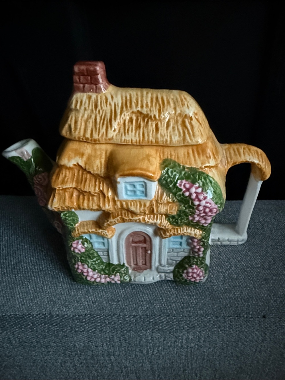 Hand-Painted Cottage Teapot Decorative Home Art - Yellow and Green
